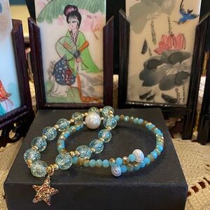 Pale  Blue Beaded Bracelet Set